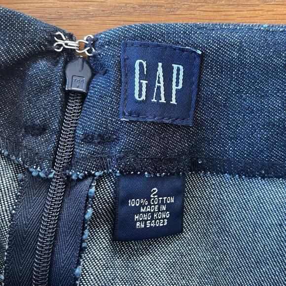 Y2K GAP dark denim midi skirt tan piping belt loops womens size 2 - Picture 3 of 8
